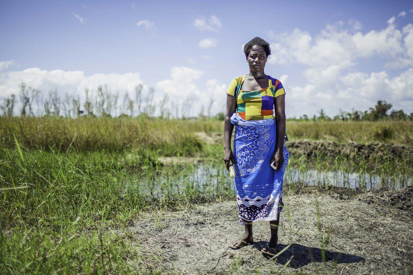 Cyclone survivor Fatima is standing where her village used to be in Mozambique