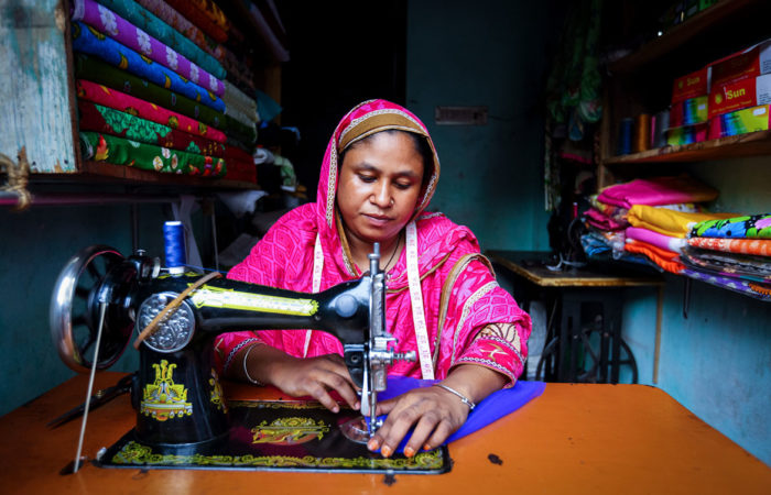 Garment worker sewing in Bangladesh