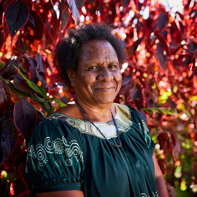 Eastern Highlands, Papua New Guinea: Eriko is a survivor of gender-based violence. As Director of Oxfam partner Kafe Urban Settlers Women’s Association, she connects other survivors with support and justice. Photo: Patrick Moran/OxfamAUS.
