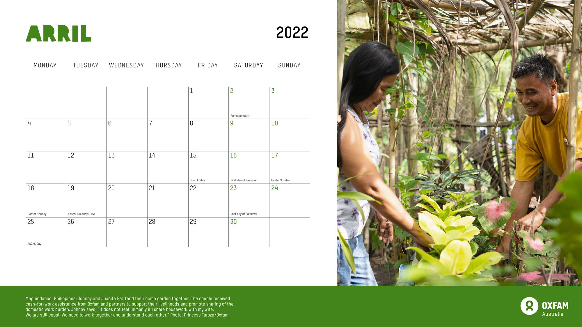 Oxfam calendar 2022 April