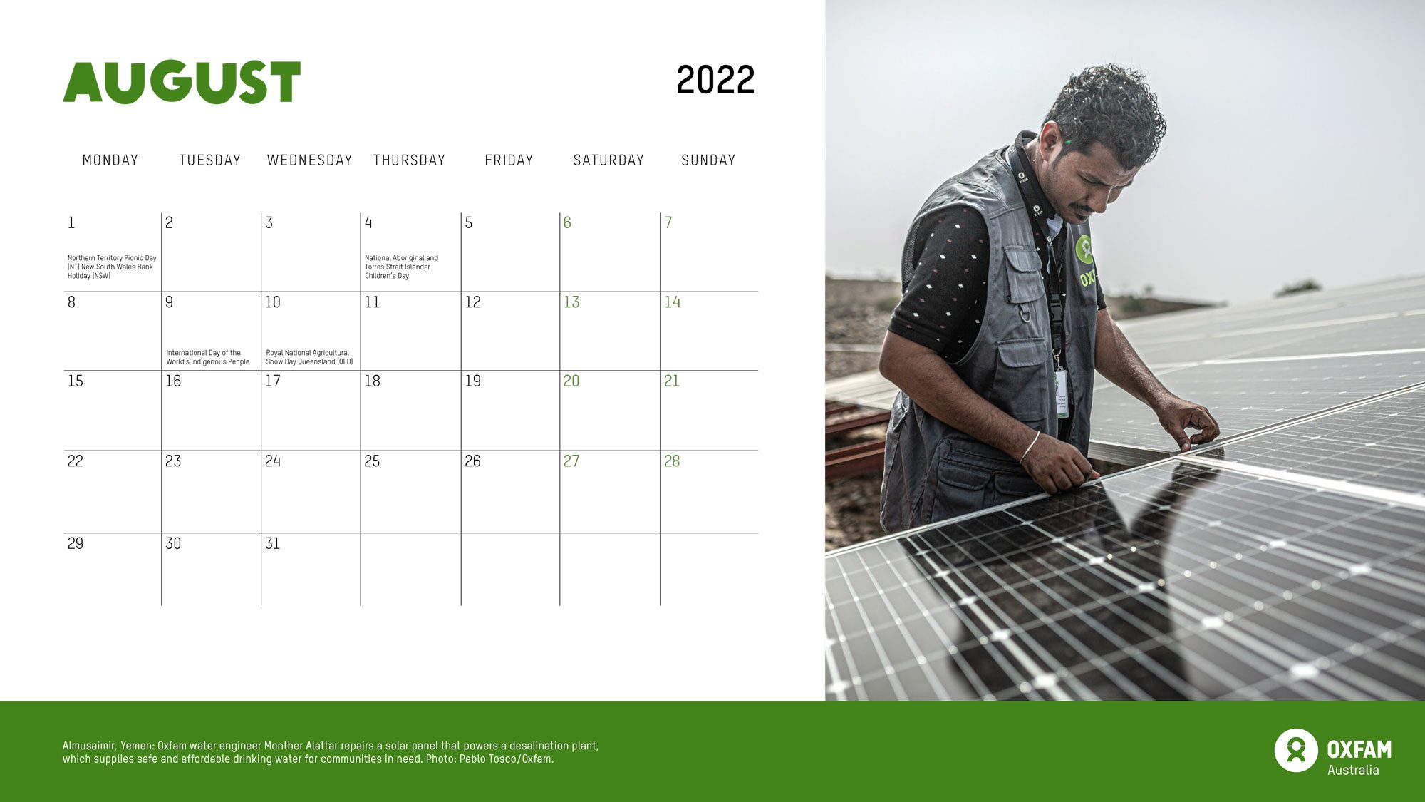 Oxfam calendar 2022 August