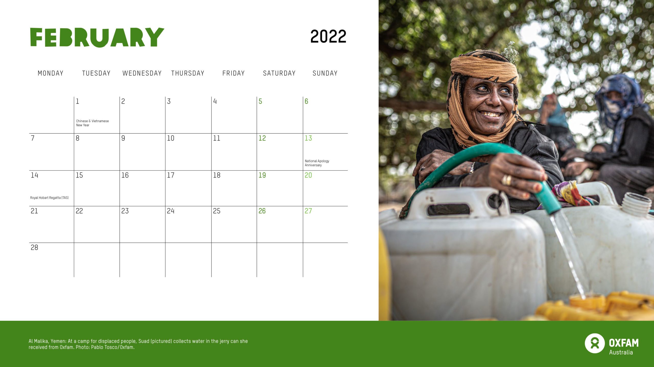 Oxfam calendar 2022 February