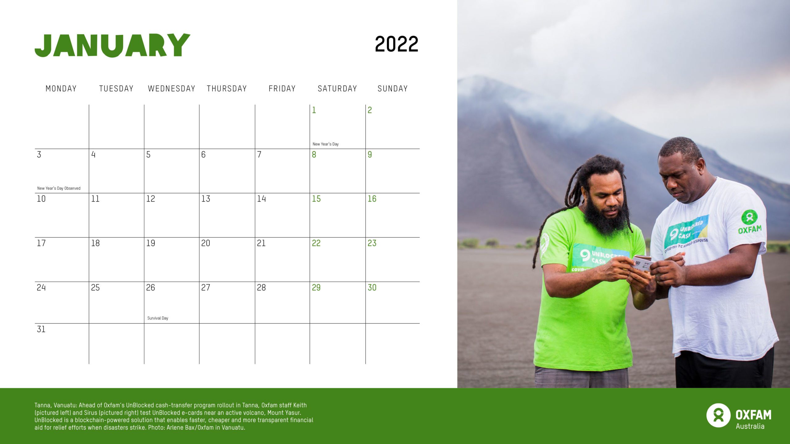 Oxfam calendar 2022 January