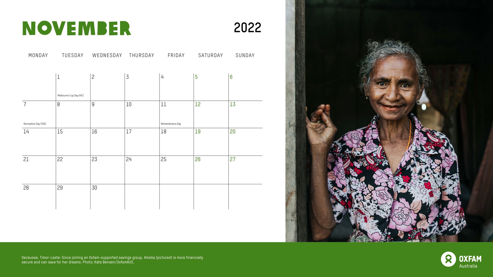 Oxfam calendar 2022 November