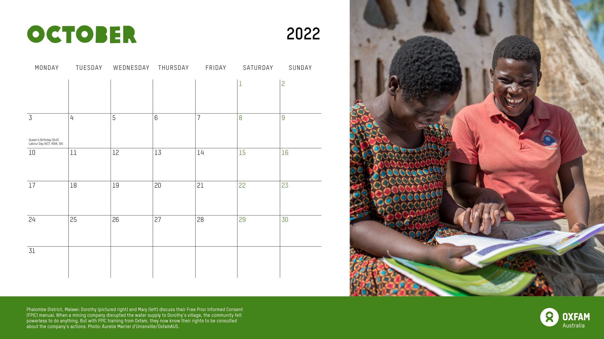 Oxfam calendar 2022 October