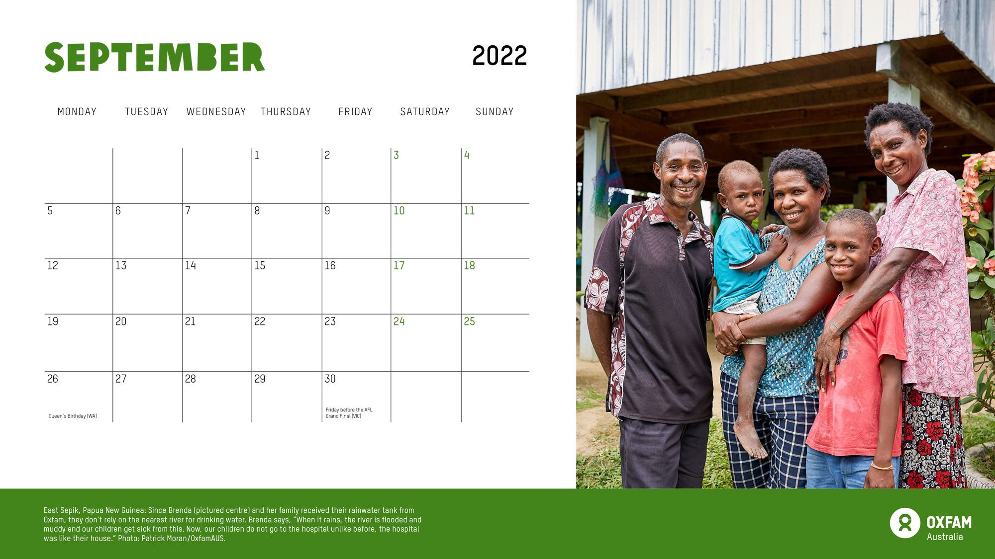 Oxfam calendar 2022 September